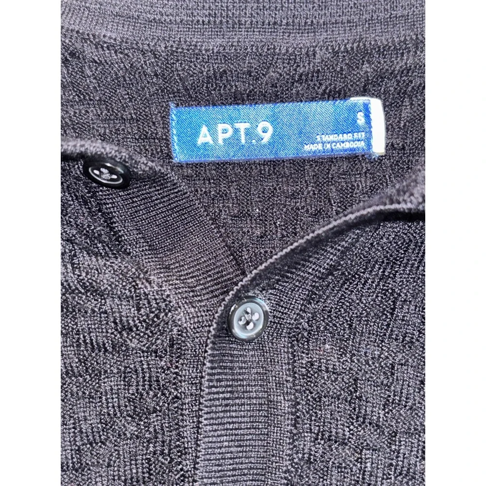 Apt 9 Polo Sweater Mens Small Navy Textured Waffle Knit Standard Fit Warm‎ Wear